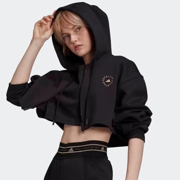 Adidas x Stella McCartney SC Cropped Full Zip Hoodie Black Women's Size Medium - Picture 12 of 12